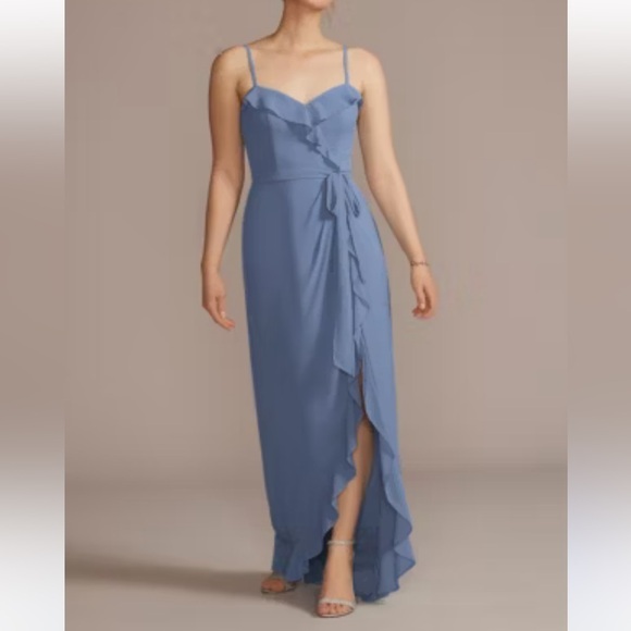 New ▶️ David's Bridal ◀️ Chiffon Ruffle High-Low Dress. Size 8 - Picture 1 of 15